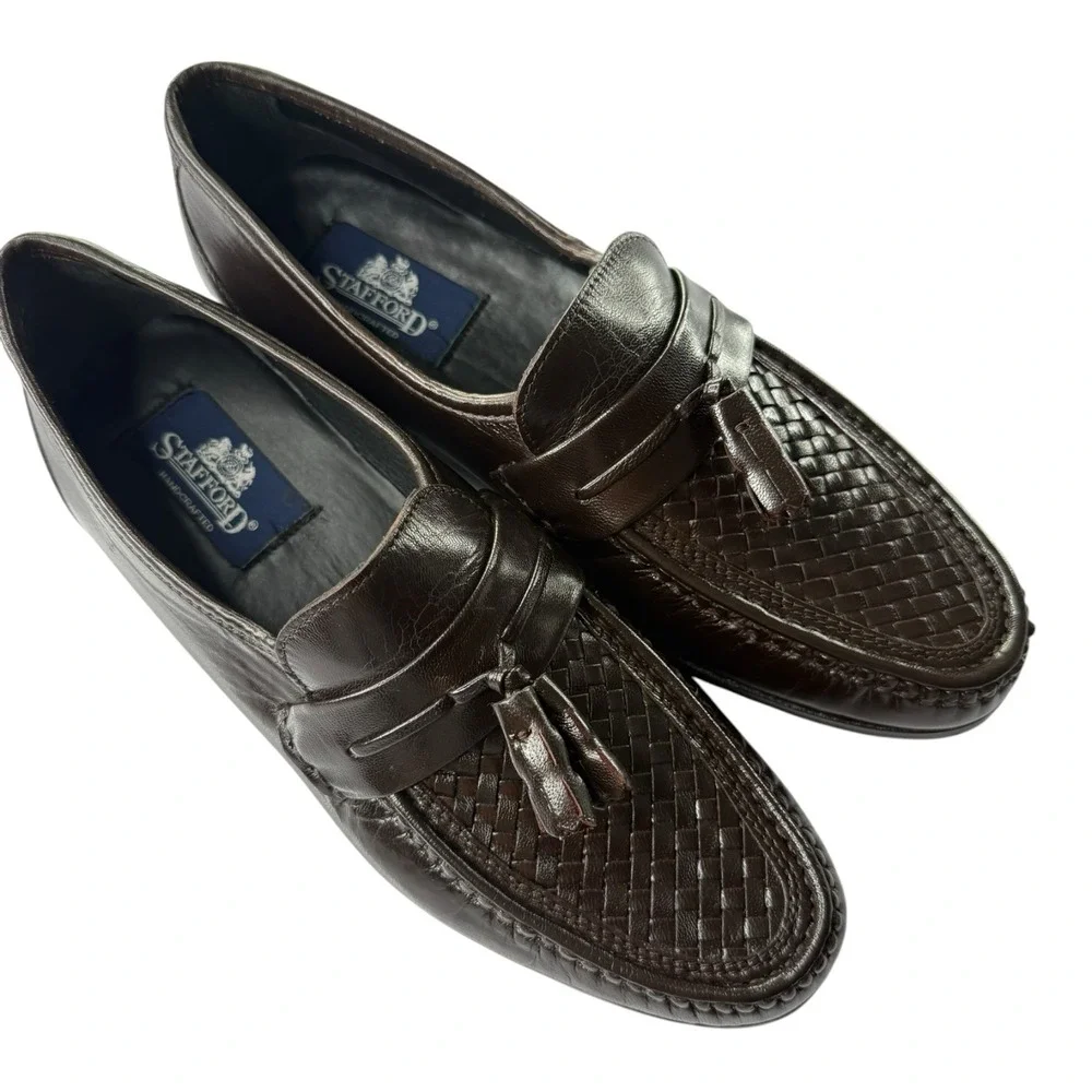 Stafford Corey II Brown Woven Tassel Loafers Men's Size 8D Leather Dress Shoes